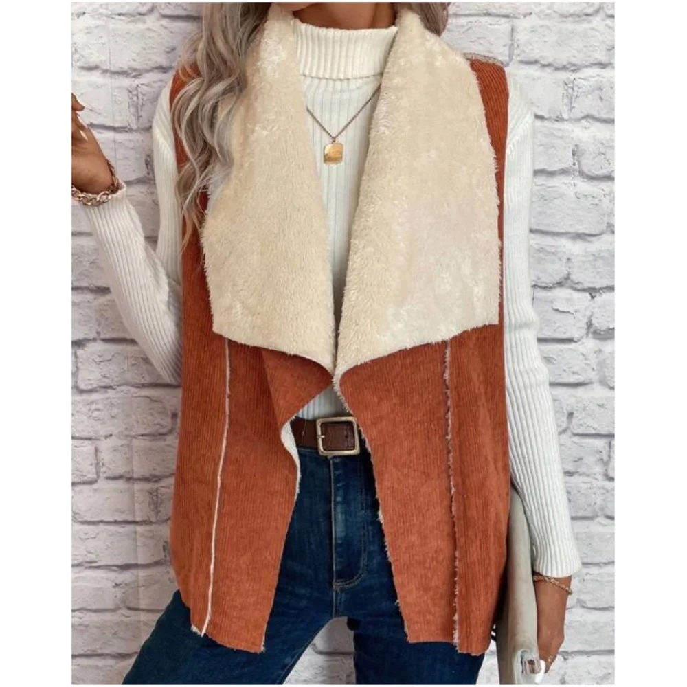 Cozy Shearling Lined Open Front Vest - Picture 3 of 4